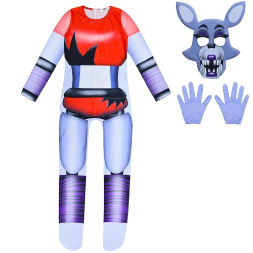 FNAF Kostüm Bonnie Foxy Fazbear Cosplay-Overall, Sicherheitsverletzung, FNAF-Spielcharakter, Halloween-Body für Party, Kostüm, Fuchs, 150 Stück von Chukamalilayi