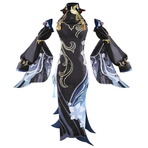 Shenhe Black Cheongsam Attire for Sea Lantern Festival Game Peripheral Shenhe Charakter mit dem gleichen Cosplay Full Costume Masquerade Comic-Con Dress Anime Game Fan's Gift (typ1, 3XL) von Chukamalilayi