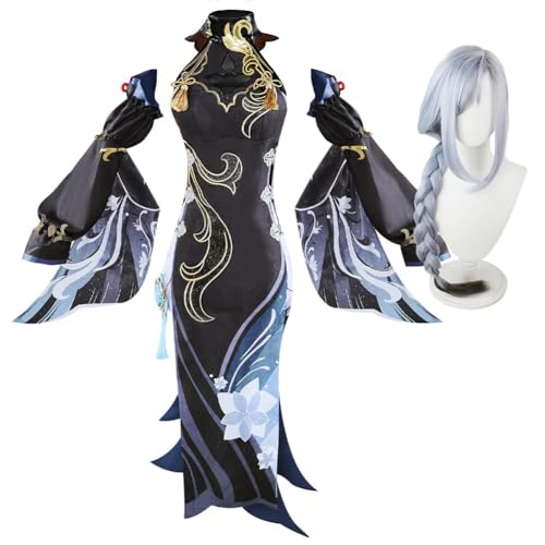 Shenhe Black Cheongsam Attire for Sea Lantern Festival Game Peripheral Shenhe Charakter mit dem gleichen Cosplay Full Costume Masquerade Comic-Con Dress Anime Game Fan's Gift (typ2, M) von Chukamalilayi