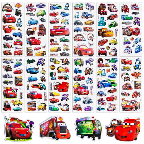 Chukua 12 Stück Cars Sticker, 3D Puffy Lightning Sticker Auto, Aufkleber Wasserfest, Sticker Jungen, Sticker Set Kinder Mitgebsel Kindergeburtstag Cars für Skateboards, Bottle, Schultaschen, Türen von Chukua