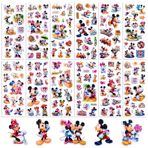 Chukua 12 Stück Mouse Puffy Sticker 3D, Micky Mouse Aufkleber Sticker Wasserfest, Kawaii Sticker Mädchen, Sticker Set Kinder Kindergeburtstag für Skateboards, Bottle, Tablets, Schultaschen, Türen von Chukua