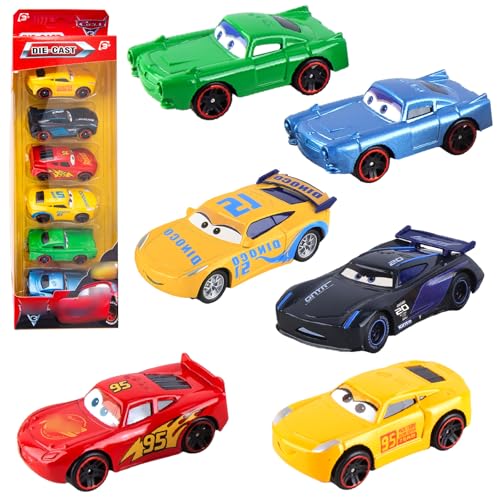 Car Spielzeugauto Set- 6Pcs Metall Auto Spielzeug Lightning Zurückziehen Mini Spielzeugautos Mc- Queen Mini Die Cast Modellauto Fahrzeuge Toy Kinderidee Spielfahrzeuge Geschenk für Kinder ab 3 Jahre von Chukua