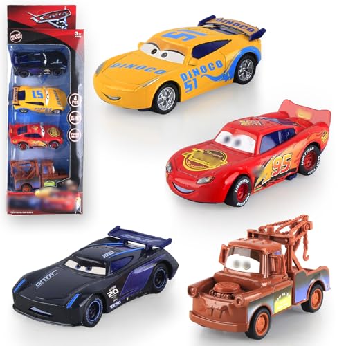 Car Spielzeugauto Set- 4Pcs Metall Auto Spielzeug Lightning Zurückziehen Mini Spielzeugautos Mc- Queen Mini Die Cast Modellauto Fahrzeuge Toy Kinderidee Spielfahrzeuge Geschenk für Kinder ab 3 Jahre von Chukua