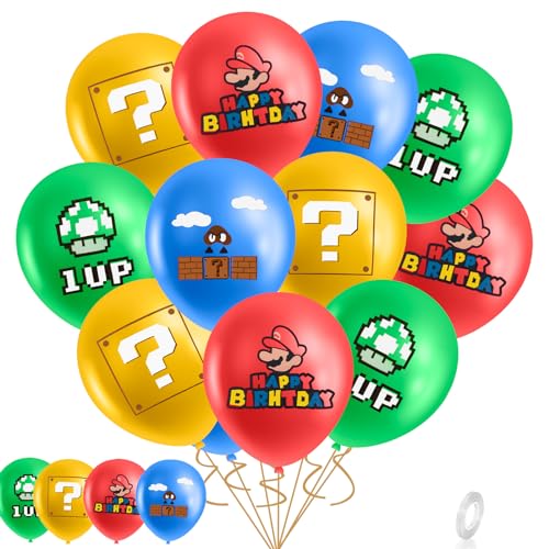 Chukua Super Bros Luftballon Geburtstag Deko Ma- Rio 18Pcs Kinder Geburtstagsdeko Latex Balloon Girlande für Theme Kindergeburtstag Happy Birthday Ballon Party Supplies Deko Jungen Mädchen von Chukua