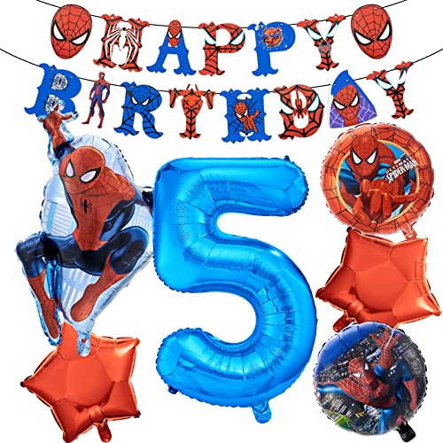 Spider Luftballon Geburtstag Deko 5 Jahre Jungen-Spider Girlande Geburtstagsdeko 5 Jahr Spider Ballon Deko 5. Geburtstag Folienballon Happy Birthday Banner für Spider Theme Kindergeburtstag Party Deko von Chukua