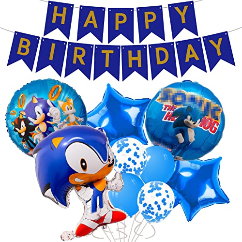 Chukua Soni Geburtstagsdeko Luftballons Geburtstag Deko Jungen Mädchen mit Sonic Folienballons Party Balloons Girlande Geburtstag Banner Partyzuballon für Kindergeburtstag Party Supplies Deko von Chukua