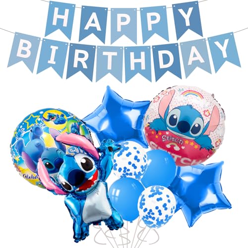 Chukua Geburtstagsdeko stitc Luftballon Girlande Geburtstag Deko Jungen Mädchen mit Folienballons Blua Party Balloon Geburtstag Happy Birthday Banner für Kindergeburtstag Party Supplies Deko von Chukua