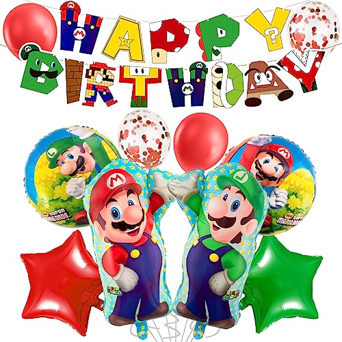 Chukua Geburtstagsdeko Luftballon Girlande Geburtstag Deko Jungen Mädchen mit Super Folienballons Bros Party Balloons Geburtstag Banner für Mar-io Thema Kindergeburtstag Party Supplies Deko von Chukua