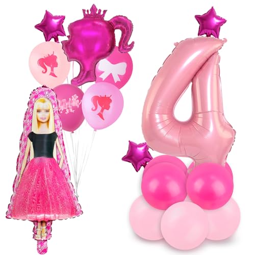 Rosa Prinzessin Luftballons Geburtstag Deko 4 Jahre Madchen BarBi Geburtstagsdeko 4 Jahr BarBi Ballon Deko 4. Geburtstag Folienballons Banner Girlande für Girl Kindergeburtstag Party Supplies Deko von Chukua