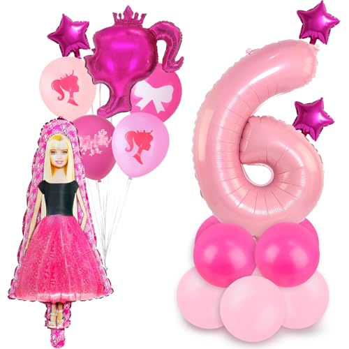 Rosa Prinzessin Luftballons Geburtstag Deko 6 Jahre Madchen Bar-Bi Geburtstagsdeko 6 Jahr BarBi Ballon Deko 6. Geburtstag Folienballons Banner Girlande für Girl Kindergeburtstag Party Supplies Deko von Chukua