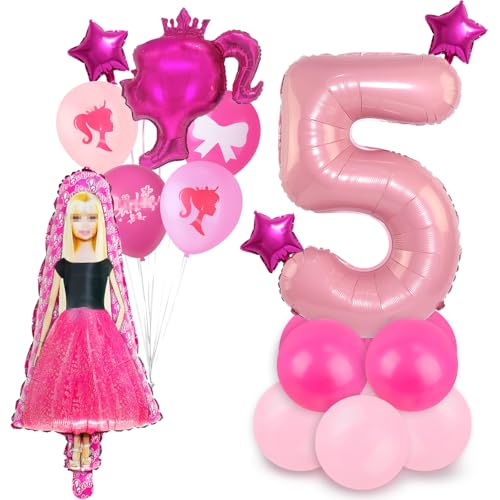 Rosa Prinzessin Luftballons Geburtstag Deko 5 Jahre Madchen Bar-Bi Geburtstagsdeko 5 Jahr BarBi Ballon Deko 5. Geburtstag Folienballons Banner Girlande für Girl Kindergeburtstag Party Supplies Deko von Chukua