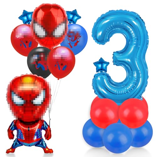 Spider Luftballon Geburtstag Deko 3 Jahre Jungen- Spidey Geburtstagsdeko 3 Jahr Spider Ballon Deko 3. Geburtstag Folienballons Happy Birthday Banner Girlande für Spider Kindergeburtstag Party Deko von Chukua