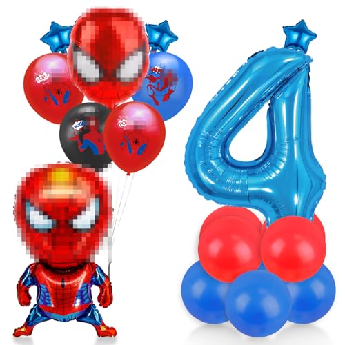 Spider Luftballon Geburtstag Deko 4 Jahre Jungen- Spidey Geburtstagsdeko 4 Jahr Spider Ballon Deko 4. Geburtstag Folienballons Happy Birthday Banner Girlande für Spider Kindergeburtstag Party Deko von Chukua