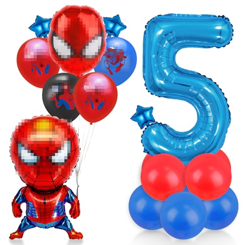 Spider Luftballon Geburtstag Deko 5 Jahre Jungen- Spidey Geburtstagsdeko 5 Jahr Spider Ballon Deko 5. Geburtstag Folienballons Happy Birthday Banner Girlande für Spider Kindergeburtstag Party Deko von Chukua