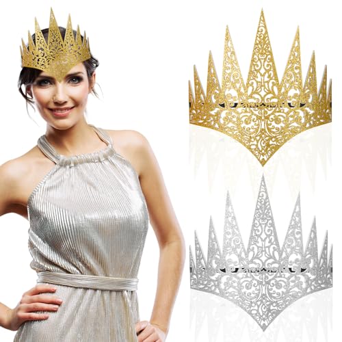 Chunyin 2 Stück Karneval Kopfschmuck für Damen Krone der Königin Mardi Gras Tiara Kostüm Accessoires Mittelalter Haarschmuck Stirnschmuck für Fasching Maskerade Verkleidung Party (Golden, Silbern) von Chunyin