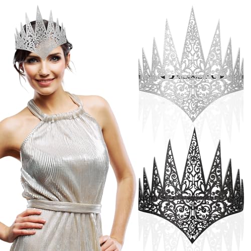 Chunyin 2 Stück Karneval Kopfschmuck für Damen Krone der Königin Mardi Gras Tiara Kostüm Accessoires Mittelalter Haarschmuck Stirnschmuck für Fasching Maskerade Verkleidung Party (Schwarz, Silbern) von Chunyin