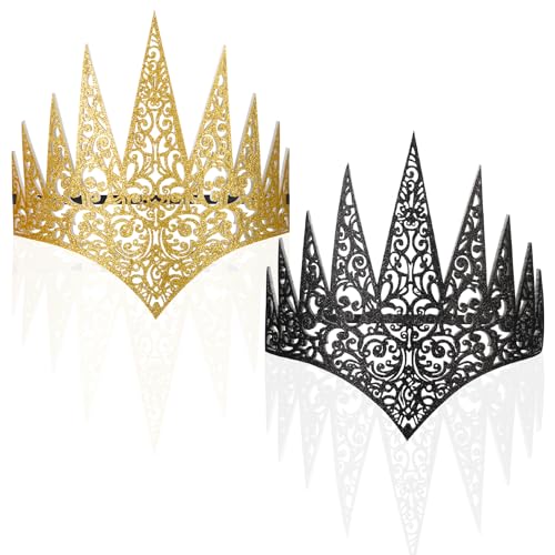 Chunyin 2 Stück Halloween Kopfschmuck für Damen Krone der Königin Schwarze und Goldene Tiara Halloween Kostüm Accessoires Mittelalter Haarschmuck Stirnschmuck für Maskerade Verkleidung Party von Chunyin