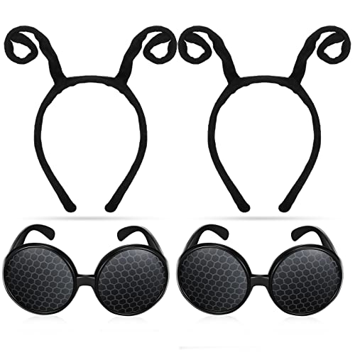 Chunyin 4 Stück Schmetterling Antenne Stirnband und Schwarze Brillen Set Alien Schmetterling Haarreif Kopfschmuck Insekt Augen Brille Kostüm Zubehör für Kinder Cosplay Geschenke Halloween Party von Chunyin