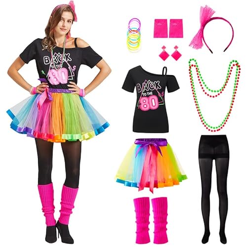 Churgigi 80er Jahre Outfit Damen Mottoparty 80 er Jahre Kostüm Damen Kostüm 80er Jahre Damen 80er 90er Outfit 80 er Jahre Party Kostüme Frauen Karneval Ankleiden Satz von Churgigi