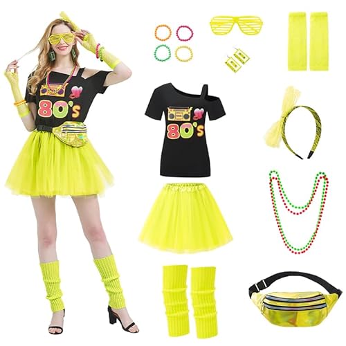 Churgigi 80er jahre outfit damen mottoparty 80 er jahre kostüm damen kostüm 80er jahre damen 80er 90er outfit 80 er jahre party kostüme frauen karneval ankleiden satz cosplay von Churgigi