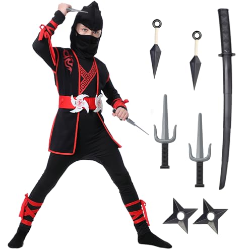 Churgigi Kostüm Junge Ninja Outfit Zubehör Spielzeug Set, Kostüm Ninja Kinder, faschingskostüm, Halloween Verkleidung von Churgigi