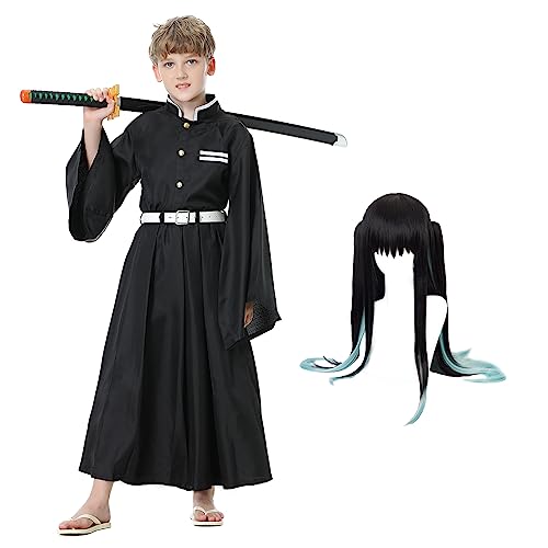 Churgigi Mitsuri Cosplay Muichirou Cosplay Kostüm mit Perruque (Kleidung ohne Schwert) Tokitou Muichirou Kostüm Kleid Mitsuri Kanroji Cosplay Mädchen Karnevalskostüm Mädchen von Churgigi