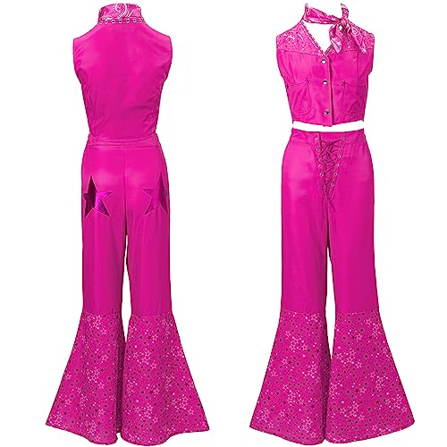 Churgigi Rose Kostüm Erwachsene Damen Mädchen 80er Cowgirl Kostüm Damen the Movie Cosplay Costume 70er 80er Jahre Outfit Damen Kleidung Karneval Hippie Kostüm Damen Kind von Churgigi