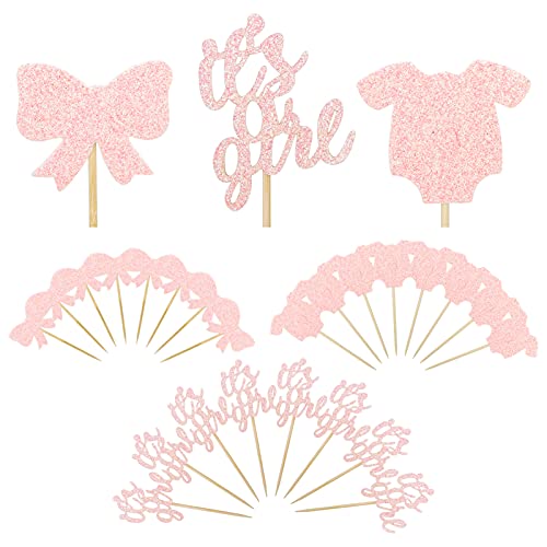 Chutoral 24 Stück It's a Girl Cupcake Toppers Muffin Aufsatz Dekoration Cake Picks für Geburtstag Babyparty Baby Shower Party Dekorationen von Chutoral