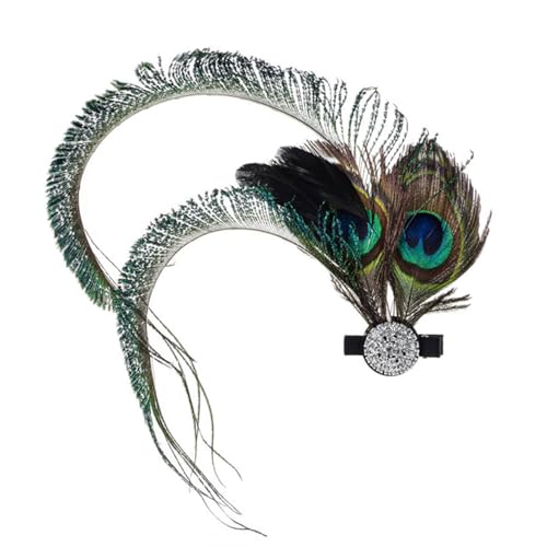 Chyuxinda 1920er Jahre Pfau Feder Fascinator Haarspange Gatsby 20er Jahre Böhmisch Kopfstück für Halloween Cosplay Karneval Party von Chyuxinda