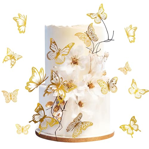 45pcs Schmetterling Cupcake Topper Torte Cake Topper Torten Deko Tortendeko für Kuchen Dessert Cupcake Muffins Geburtstag Baby Shower Hochzeit Party (Gold) von Chyuxinda