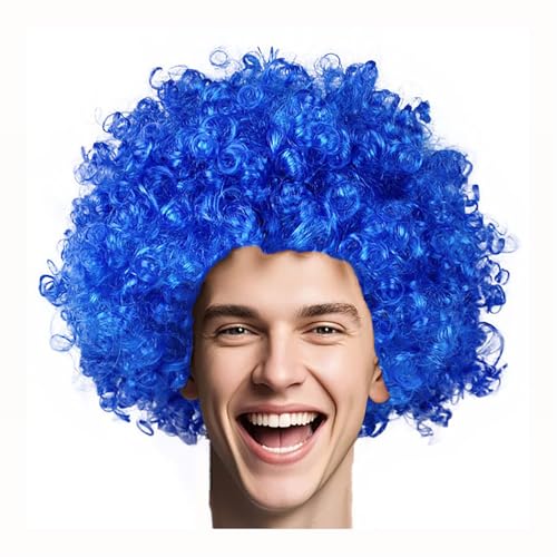 Afro Clown Perücke Lockenkopf Lockenperücke Afroperücke Fasching Kostüm Wig für Herren Damen Karneval Halloween (Blau) von Chyuxinda