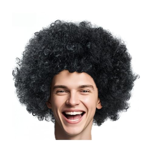 Afro Clown Perücke Lockenkopf Lockenperücke Afroperücke Fasching Kostüm Wig für Herren Damen Karneval Halloween (Schwarz) von Chyuxinda