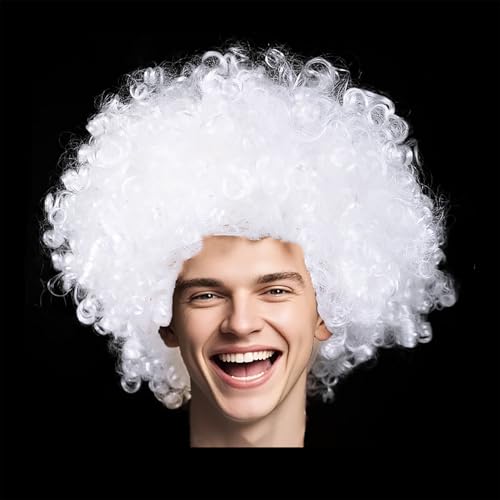 Afro Clown Perücke Lockenkopf Lockenperücke Afroperücke Fasching Kostüm Wig für Herren Damen Karneval Halloween (Weiß) von Chyuxinda