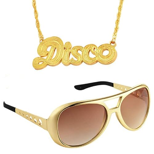 Chyuxinda 2er Gangster Sonnenbrille Disco Kette Hip Hop Rapper Kostüm Funky Afro Zubehör für 70er 80er 90er Faschingszubehör Hippie Kostüm Mottopartys Halloween von Chyuxinda