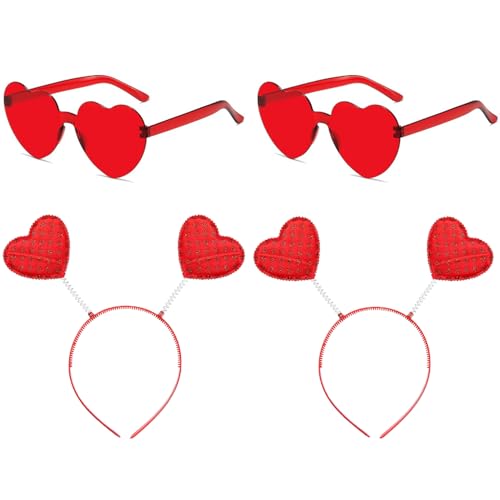 Chyuxinda 2er Liebe Herz Haarreifen und 2er Liebe Partybrille Herz Stirnbänder Faschingsparty Sonnenbrille für Vlentines Tag Hochzeit Junggesellinnenabschied Foto Requisiten Kostüm Party von Chyuxinda