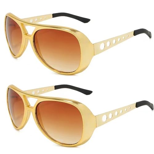 Chyuxinda 2pcs 70er 80er 90er Gangster Brille Rapper Hiphop Kostüm Bad Taste Sonnenbrille für Halloween Mottoparty Karneval Fasching Cosplay Outfits (2, Gold) von Chyuxinda