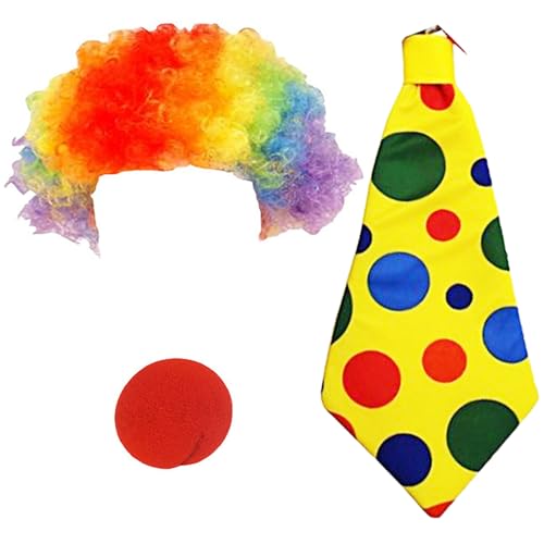 3pcs Clown Kostüm Set Regenbogen Clown Perücke Clown Nase Clown Krawatte Kostümzubehör für Karneval Halloween Weihnachten Party von Chyuxinda