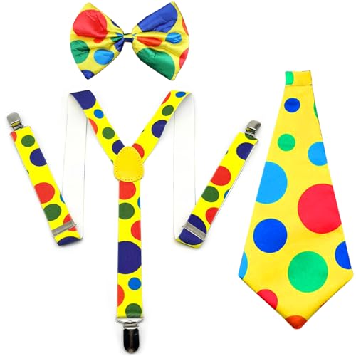 Chyuxinda 3pcs Pailletten Jazz Kostüm Hip-Hop Disco JGA Kostüm Zubehör mit Hosenträger Pailletten Fliege Krawatte für Halloween Cosplay Karneval Fasching Cosplay Party Abschlussball (Clown) von Chyuxinda