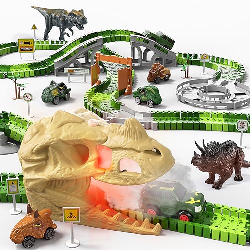 249 PCS Dinosaurier-Spielzeug Rennstrecke, Dinosaurier-Rennstrecken Spielzeug mit Licht, Sound & Spray, Geburtstag Dinosaurier Spielzeug Geschenke für 2 3 4 5 Jahre Alten Jungen von Ci Vetch