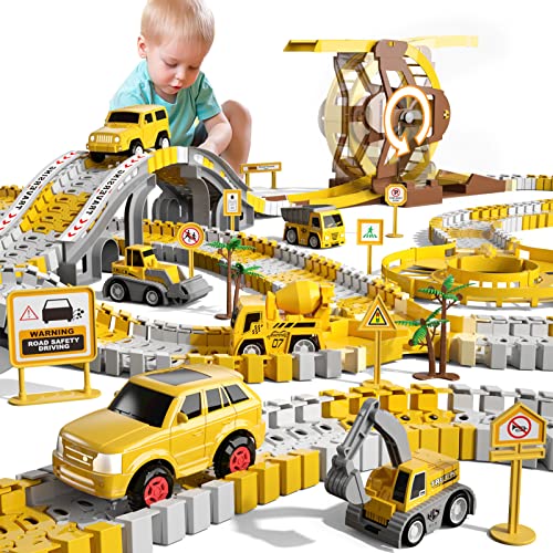 299PCS Autorennbahn Rennbahn 6 Autos Spielzeug, Spielzeug für 3 4 5 6 Jahre alt Jungen Mädchen Kinder, Flexible Track Kran Spiele, Elektroauto für Kinder Geschenk von Ci Vetch