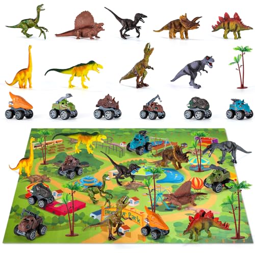 Ci Vetch Dinosaurierspielzeug Set für Kinder 3-5, Kleinkind Dinosaurierspielzeug für 2 bis 4 Jahre mit Figuren Autos Spielen Matte, Kinder Jungen Mädchen Weihnachtsgeburtstag Spielzeug Geschenke von Ci Vetch