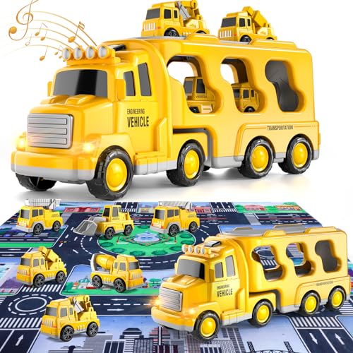 Ci Vetch Kleinkindspielzeug für 2 3 4 5 6 Jahre alte Jungen, 7 in 1 Construction Trucks Veihicle Playset mit Spielmatte, Geburtstag für Jungen Mädchen Kleinkinder Kinder von Ci Vetch