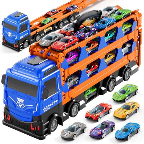 Ci Vetch 78-Zoll Autos LKW Spielzeug für Kleinkind 1-3 2-4 3-5 4-7 Jahre alte Jungen Kinder, Transport LKW Spielzeug mit 24 Pcs Druckguss Autos, Spielzeug Geschenke für 3 4 5 6 Jahre alte Jungen von Ci Vetch