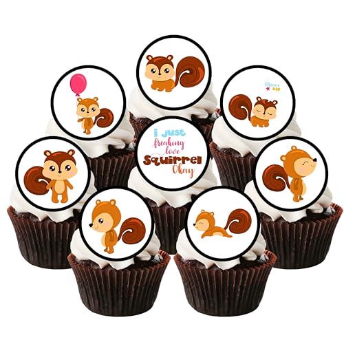 24 Stück Eichhörnchen Essbare Kuchendekorationen Niedliche Eichhörnchen Cupcake Topper Waldtiere Wild One Tier Kuchen Topper Woodland Party Dekorationen Woodland Baby Shower Dekorationen Bauernhof von Cian's Cupcake Toppers Ltd