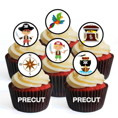 24 vorgeschnittene essbare Piraten-Cupcake-Topper – Thema #2 Premium Dicke, gesüßte Vanille – Oblaten-Kuchendekorationen von Cian's Cupcake Toppers Ltd