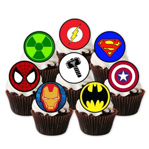 24 vorgeschnittene Superhelden-Cupcake-Topper, Spiderman-Kuchendekorationen, Spiderman-Kuchenaufsatz, essbare Superhelden-Party-Dekorationen, Comic-Buch-Kuchenaufsätze, essbare Kuchendekoration, von Cians Cupcake Toppers