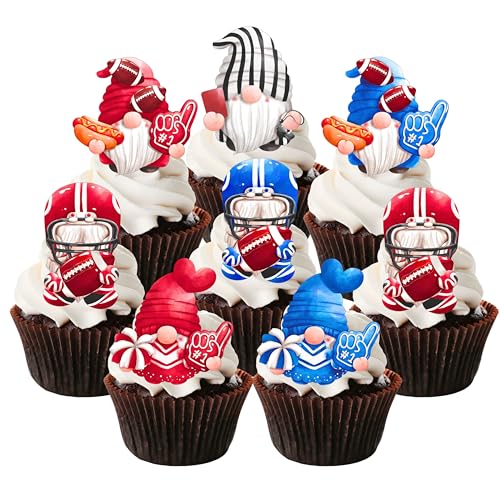 Vorgeschnittene Cupcake-Topper American Football, essbare Zwerge, Fußball-Kuchendekorationen, Super-Schüssel-Partyzubehör, 49er-Dekorationen, Fußball-Cupcake-Topper, 61 x 5 cm, 24 Stück von Cians Cupcake Toppers