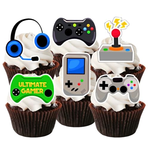 Essbare Cupcake-Aufsätze, Motiv: Gamer mit Vanillegeschmack, gesüßt, 12 Stück von Cians Cupcake Toppers