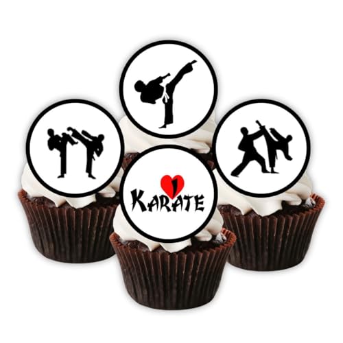 Essbare Cupcake-Topper mit Karate-Motiv – Kampfsport-Kuchendekorationen für Geburtstage, Dojo-Events und Gürtelzeremonien – ungeschnitten (12 x 5 cm Scheiben) von Cians Cupcake Toppers