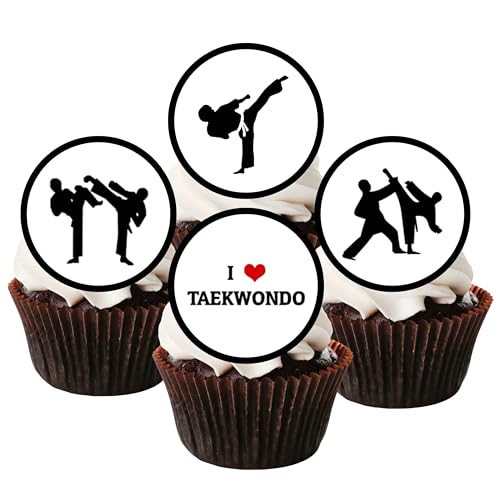 Essbare Taekwondo-Cupcake-Topper, Mini-Kampfsport-Kuchendekorationen, Karate-Geschenke, Jiu Jitsu, Ninja-Party-Topper, Judo-Geschenk, Karate-Kinder, ungeschnitten (12 x 5 cm Scheiben) von Cians Cupcake Toppers